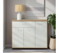 Buffet salle à manger CORALINE L 88 cm en bois massif blanc et chêne sonoma avec 1 tiroir et 3 portes