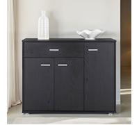 Buffet salle à manger CORALINE L 88 cm en bois massif coloris frêne noir avec 1 tiroir et 3 portes