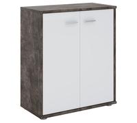 Buffet salle à manger FIRMIN L 60 cm coloris béton foncé et blanc avec 2 portes, meuble de rangement style moderne