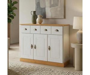 Buffet salle à manger PARIS en bois massif L 116 cm avec 3 portes battantes et 2 tiroirs spacieux blanc et brun