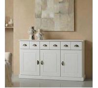 Buffet salle à manger Paris en bois massif L 133 cm avec 3 portes battantes et 3 tiroirs spacieux, coloris blanc