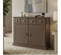 Buffet salle à manger PARIS en bois massif L 91 cm avec 2 portes battantes et 2 tiroirs spacieux, coloris taupe