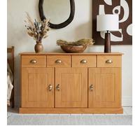 Buffet salle à manger PARIS en bois massif L116 cm avec 3 portes battantes et 2 tiroirs spacieux, brun