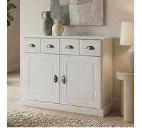 Buffet salle à manger PARIS L 91 cm en bois massif blanc 2 tiroirs 2 portes meuble rangement avec poignées coquilles