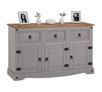 Buffet salle à manger RAMON L 125 cm en bois massif lasuré gris et brun, meuble de rangement 3 tiroirs et 3 portes