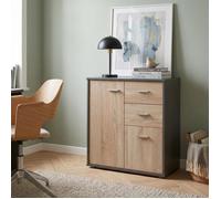 Buffet salle à manger REMY L 60 cm coloris gris et sonoma avec 2 portes et 2 tiroirs bahut bas meuble de rangement