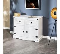 Buffet salle à manger RURAL L 87 cm en bois massif blanc avec 2 tiroirs et 2 portes commode bahut vaisselier