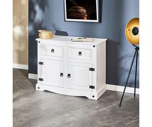 Buffet salle à manger RURAL L 87 cm en bois massif blanc avec 2 tiroirs et 2 portes commode bahut vaisselier