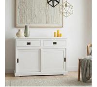 Buffet salle à manger SAVONA L 110 cm en bois massif blanc 2 tiroirs 2 portes coulissantes meuble rangement