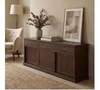 Buffet salle à manger SAVONA L 160 cm en bois massif coloris noyer 3 portes coulissantes et tiroirs meuble