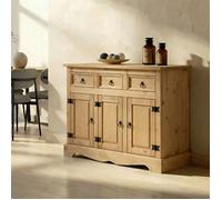 IDIMEX Buffet Salle à Manger Tequila en Bois L 154 cm avec 3 Portes battantes et 3 tiroirs spacieux, Style Mexicain, Meuble de Rangement, Structure Robuste et Finition élégante, Coloris teinté ciré