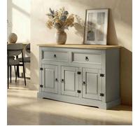 Buffet salle à manger TEQUILA L 133 cm en bois massif gris avec 3 portes et 2 tiroirs meuble de rangement bas