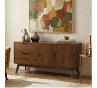 Buffet salle à manger TIVOLI L 145 cm en bois massif finition bois bun foncé avec 2 tiroirs et 2 portes battantes