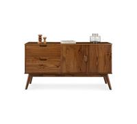 Buffet salle à manger TIVOLI L 145 cm en bois massif finition bois bun foncé avec 2 tiroirs et 2 portes battantes