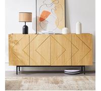 Buffet Salon 160x40x78 cm en Bois Naturel - 4 Portes et étagères réglables - Commode d'Appoint Polyvalente & Stable