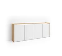 Buffet salon et cuisine, 207x35x80cm, 4 Portes, LED, Blanc et Chêne Soft, RF4720