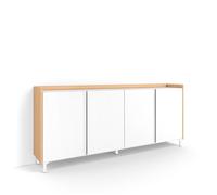 Buffet salon et cuisine, 207x35x91cm, 4 Portes, Design industriel, Blanc et Chêne Soft, RF4536