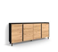 Buffet salon et cuisine, 207x35x91cm, 4 Portes, Design industriel, Chêne et noir, RF4585