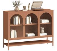 Buffet salon - HOMCOM - 3 portes vitrées cintrées et étagère ouverte - cadre en acier - 140 x 40 x 105 cm - rouille