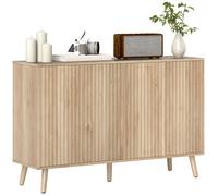 Buffet salon - HOMCOM - 4 portes cannelés à ouverture par pression, étagères réglables - style scandinave - 120 x 35 x 77,5 cm chêne