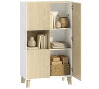 Buffet salon - HOMCOM - 6 compartiments et portes à fermeture amortie - panneau de particules - 80x40x135cm - blanc et bois naturel