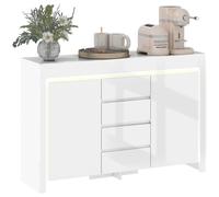 Buffet salon - HOMCOM - éclairage LED, 4 tiroirs, portes à fermeture douce et étagères réglables - 120 x 34 x 80 cm - blanc brillant