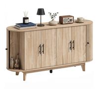 Buffet salon - HOMCOM - ovale - 4 portes et 2 étagères réglables - MDF - 147x40x76cm - chêne
