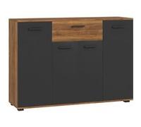 HomCom Buffet salon 4 placards, tiroirs et étagères réglables 120x35x85 cm Marron/Noir