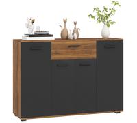 Buffet salon meuble de rangement avec 4 placards, tiroirs et šŠtagššres ršŠglables, dim. 120 x 35 x 85 cm, marron et noir