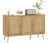 Buffet salon meuble de rangement avec placards š€ portes en rotin et šŠtagššre ršŠglable, bois naturel