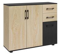 HOMCOM Buffet Salon, Meuble de Rangement avec 3 Portes, 2 tiroirs et étagère réglable, Style Moderne, Buffet Salle à Manger, Cuisine et Salon, 90 x 30 x 75,5 cm, Noir et Bois Naturel