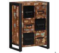 Buffet salon séjour, meuble de rangement bois massif de récupération - noir - 6 tiroirs - avec poignées - Commode Et Enfilade - 50 x