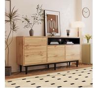 Buffet Salon Style Industriel, Meuble d'entrée 3 Portes, Armoire de Cuisine avec étagère, 160x35x76cm, Rustique Bois Naturel