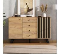 Buffet salon - TKOPY - Buffet bahut avec 4 tiroirs et 2 armoires - 120x38x75cm - Couleur bois+Noir
