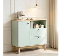 Buffet Salon Vert Clair 2 Tons - Meuble Rangement avec Porte 2 Tiroirs Espace Ouvert et Étagère Réglable - MDF 80 x 35 x 76 3 cm