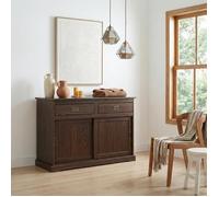 Buffet SAVONA bahut vaisselier commode avec 2 tiroirs et 2 portes coulissantes, en pin massif coloris noyer