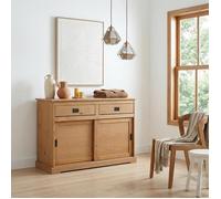 Buffet SAVONA bahut vaisselier commode avec 2 tiroirs et 2 portes coulissantes, en pin massif lasuré brun