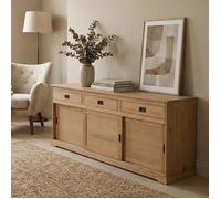 IDIMEX Buffet Savona bahut vaisselier Commode avec 3 tiroirs et 3 Portes coulissantes, en pin Massif lasuré Brun