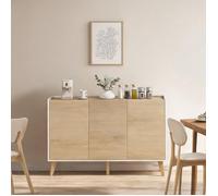 Buffet scandinave 3 portes fermeture douce, finition bois blanc, 120 cm