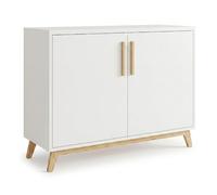 Buffet Scandinave Blanc 2 Portes 4 Niches Pieds Pin L 90.2 H 67.5 P 35.1 cm