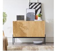 Buffet Scandinave en Bois Clair 2 Portes avec Pieds Métal, Meuble de Rangement Design Moderne 100×40×75 cm