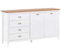 Buffet Scandinave en Bois de Pin 4 Tiroirs et 2 Portes Meuble de Rangement Blanc