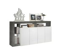 Buffet SEFRO - 4 portes et 4 niches - Blanc laqué et béton