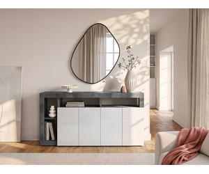 Buffet SEFRO - 4 portes et 4 niches - Blanc laqué et béton