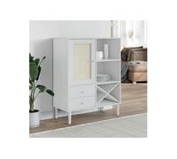 Buffet SENJA aspect rotin blanc 90x40x112cm bois massif de pin 358053