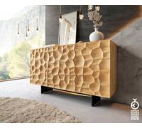 buffet Solu 145 cm en chêne naturel 2 portes 3 tiroirs pieds profilés métal noir face avant 3D