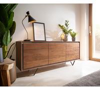 Buffet Stonegrace 175 cm acacia marron plaqué pierre 2 portes 3 tiroirs pied en V noir