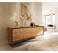 Buffet Stonegrace 200 cm chêne naturel 4 portes pied ovale inoxydable brossé