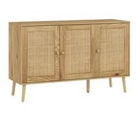 HOMCOM - Buffet salon 3 portes en cannage rotin, étagère réglable, bois naturel