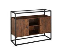 Commode - TECTAKE - Buffet OLDHAM en bois et acier avec 3 étagères et plateau en verre, 100 x 38 x 80,5 cm - Bois foncé